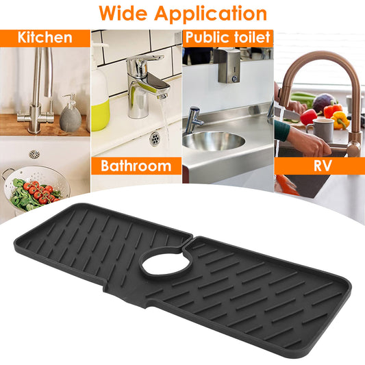 US Local Black-Grey Color Options -- 1Pc Silicone Faucet Mat Kitchen Sink Splash Guard Drain Mat Drying Pad Kitchen Mat Bathroom Drip Catcher