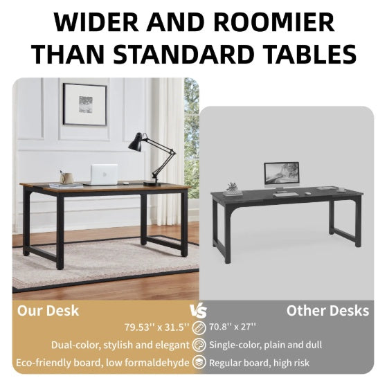 US Local Computer Desk Large Office Desk, 79.5 Inch Gaming Desk Writing Desk Work Desk For Home Office, Study, Modern Simple Wooden Desk, Large Legroom, Metal Frame