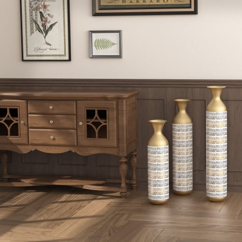 US Local High Floor Vase Flower Oversized Floor Vase 3 Large Metal Glazed Vases Pampas Prairie Twigs Vintage Grey Oversized Vase Living Room Bedroom Family Farmhouse