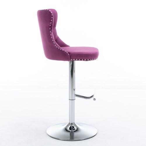 US Local Swivel Velvet Barstools Adjusatble Seat Height From 25-33 Inch Purple,Set Of 2