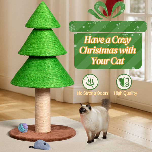US Local 31.5in Christmas Tree Cat Scratcher, Cat Scratching Post For Indoor Cats, Large Sisal Cat Scratching Tree Cat Scratch Tower, Grass Green