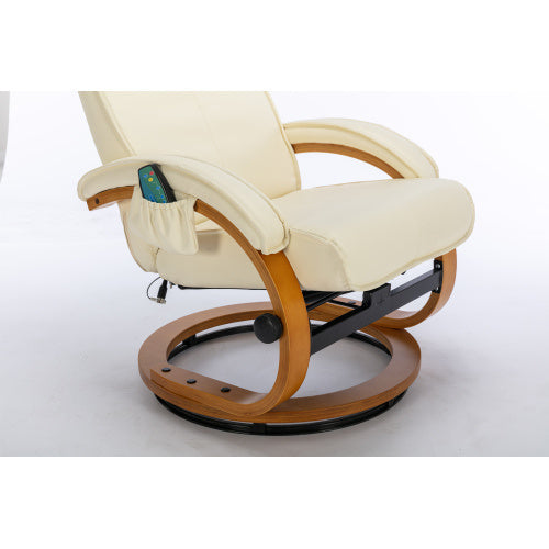UK Local PU Upholstered Massage Recliner With Ottoman Footstool, 5 Points Massager, Bentwood Base For Living Room Bedroom, Beige
