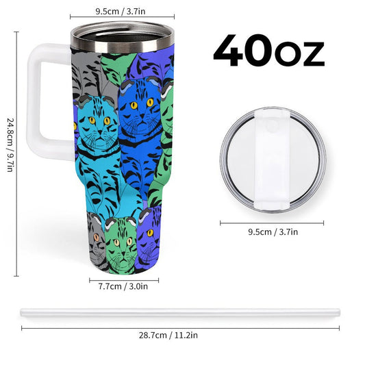 PHDT00347 POD US Local Tumbler 40 oz Large Capacity Car Cup Colorful Cat, Stacked