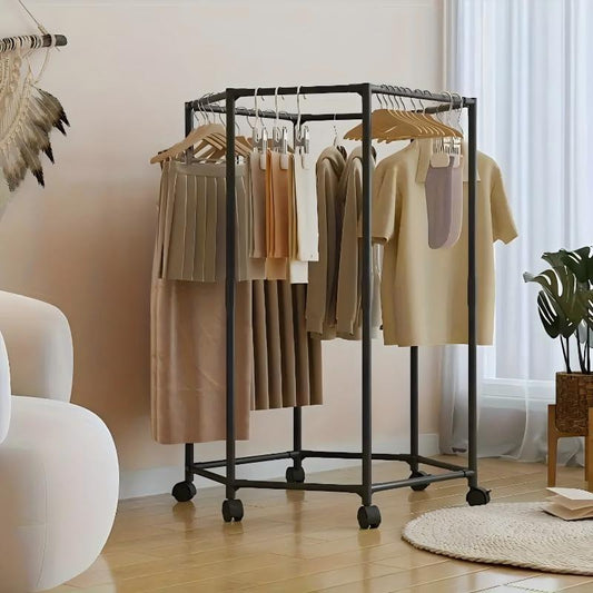 US Local Space-saving Hexagonal Metal Clothes Hanger. Sturdy And Freestanding. Multi-arm Design. Suitable For Bedrooms, Dormitories, And Balconies. Holds A Wide Range Of Clothing. Elegant Metal Frame.
