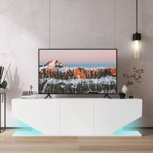 UK Local Entertainment Center LED TV Stand TV Cabinet With LED Lights, 3 Storage Cabinet And 2 Open Shelves High Gloss Entertainment Center Media Console Table Storage Desk For For 65 Inch TV