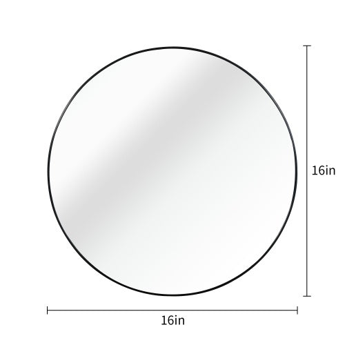 US Local Black 16 Inches Metal Round Bathroom Mirror