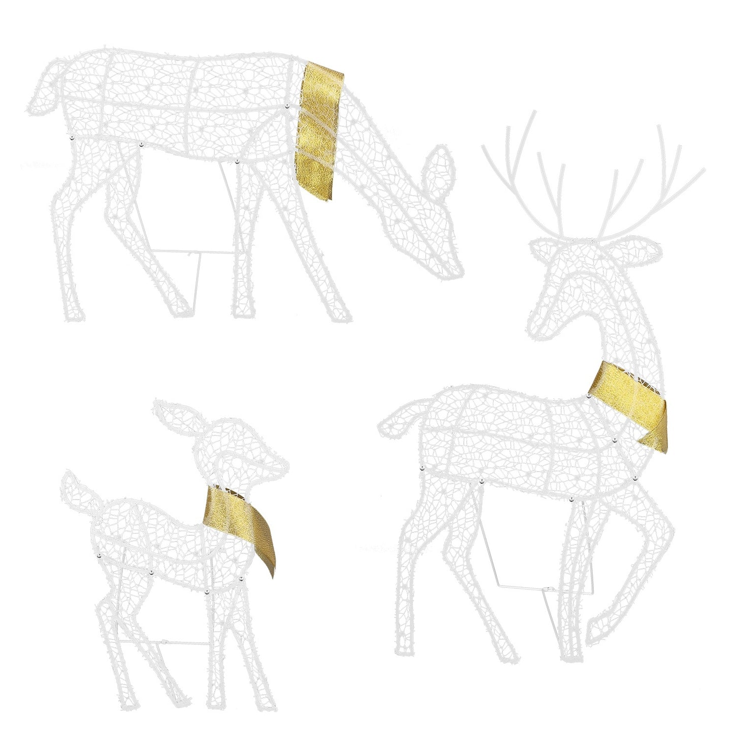US Local 3 Sets Of Reindeer Family Lighted 2D Christmas Deer Decoration Warm Yellow Light 3 Lighting Modes Buck Doe Fawn Indoor Outdoor Christmas Decoration