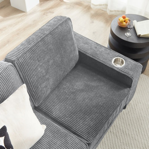 USA Local 83.86Corduroy Fabric Sofa,Modern Compressed Couch,3-Seater Sofa, Furniture For Living Room,Bedroom,office