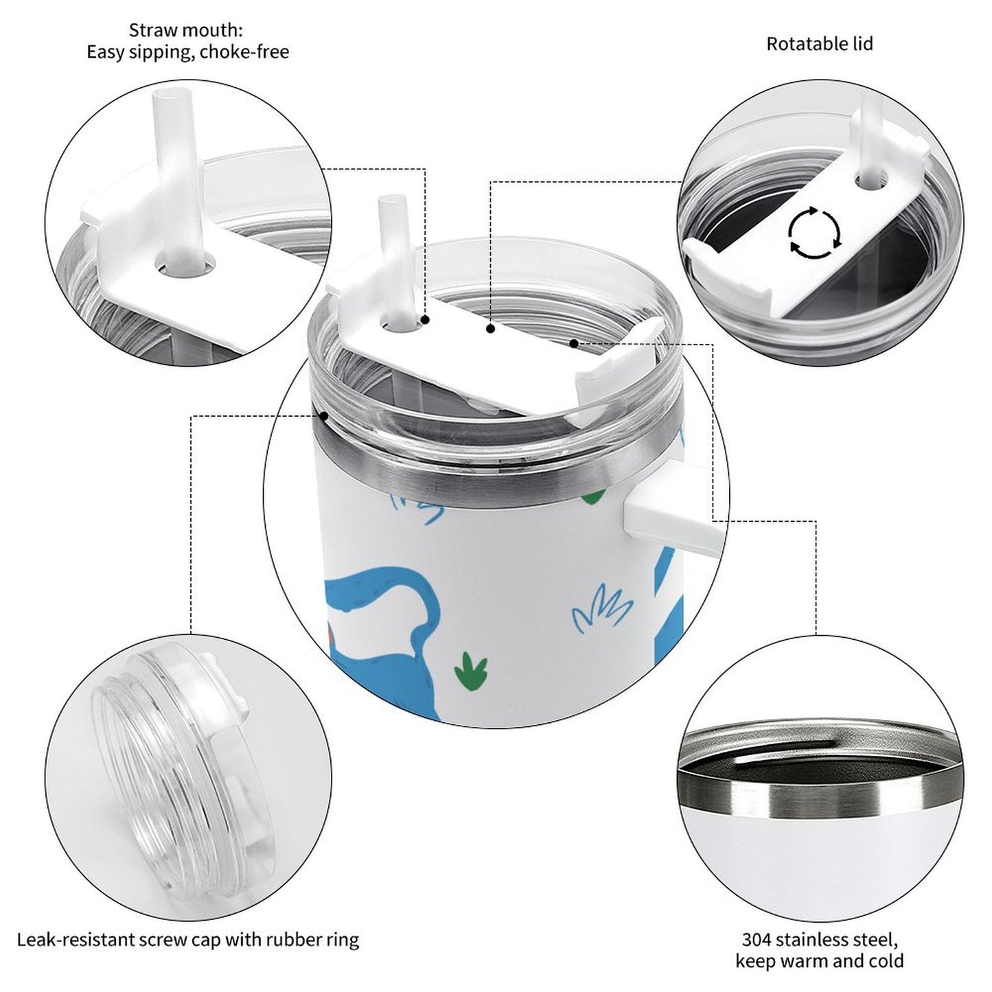 PHDT00265 POD US Local Tumbler 40 oz Large Capacity Car Cup Cat leaf flower blue orange