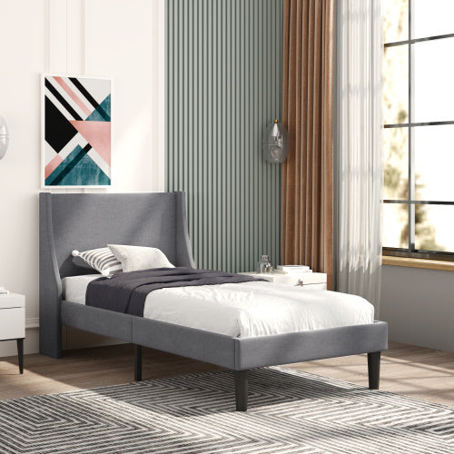 UK Local Single Bed Velvet Dark Green 3FT Upholstered Bed With Winged Headboard, Wood Slat Support
