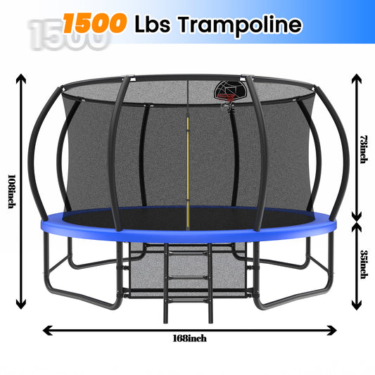 US Local 14 Foot Fenced Trampoline - Leisure Trampoline With Ladder And Rust Proof Coating