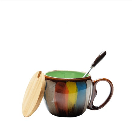 USA Local Creative ceramic cup milk cup water cup coffee cup breakfast cup couple cup to cup mug with lid spoon