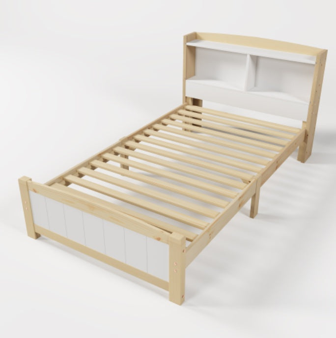 UK Local Solid Wooden Bed Frames, Single Storage Headboard Bed, 3FT Single 90 X 190 Cm Frame Only