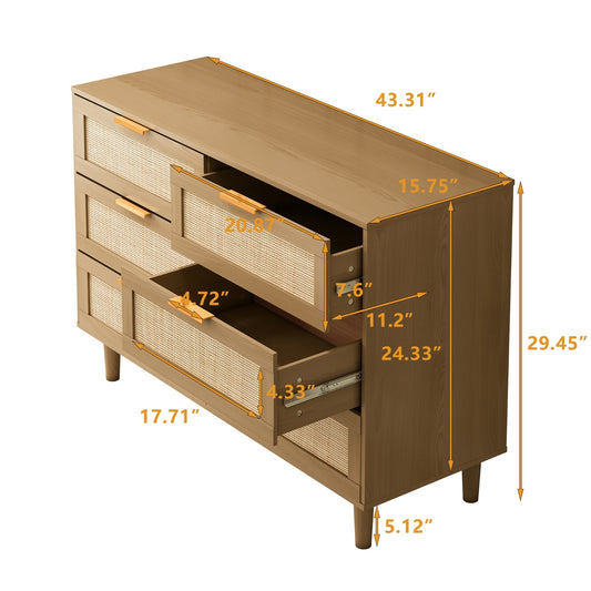 US Local 6 Drawers Rattan Dresser Rattan Drawer, Bedroom,Living Room