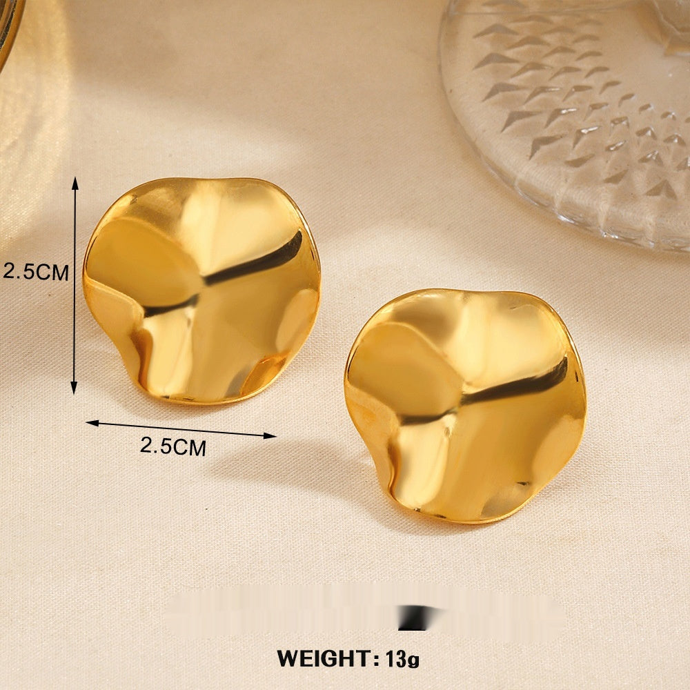 Geometric Round Personalized Hip Hop Fan-shaped Wings Real Gold Plated Earrings