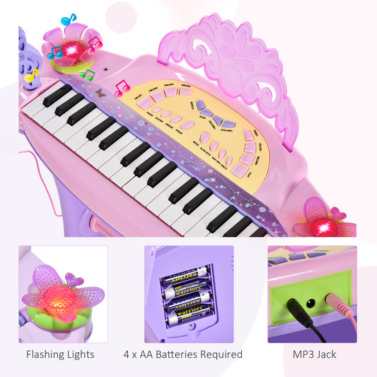 US Local 37-Key Kids Princess Electronic Piano Toddler Toy Keyboard with Stool