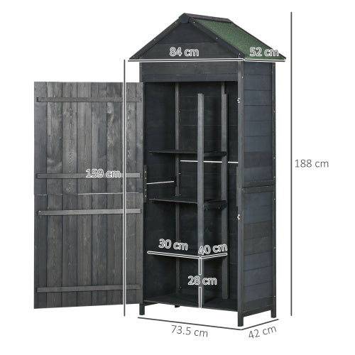 UK Local Outsunny Garden Shed 4-Tier Wooden Garden Outdoor Shed 3 Shelves Utility Gardener Cabinet Lockable 2 Doors - Grey