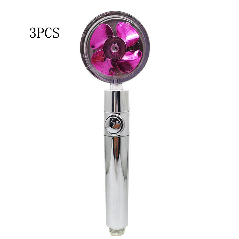 US Local Propeller Driven Shower Head With Stop Button And Cotton Filter Turbocharged High Pressure Handheld Shower Nozzle