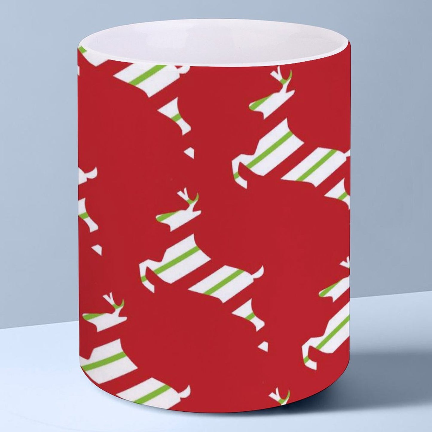 POD US Local White mug with full print, Christmas, Elk, Streamers, Red 0076
