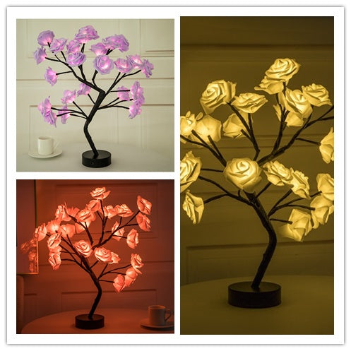 USA Local Rose Flower Lamp USB Battery Operated LED Table Lamp Bonsai Tree Night Lights Garland Bedroom Decoration Lights Home Decor