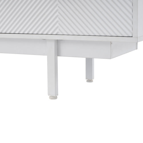 UK Local Modern Bohemian TV Cabinet, White Geometric Lines TV Stand, TV Entertainment Center With Storage Space, 200X40X51 Cm, Modern TV Stand For 90 Inch TVs, Console Media Cabinet For Living Room