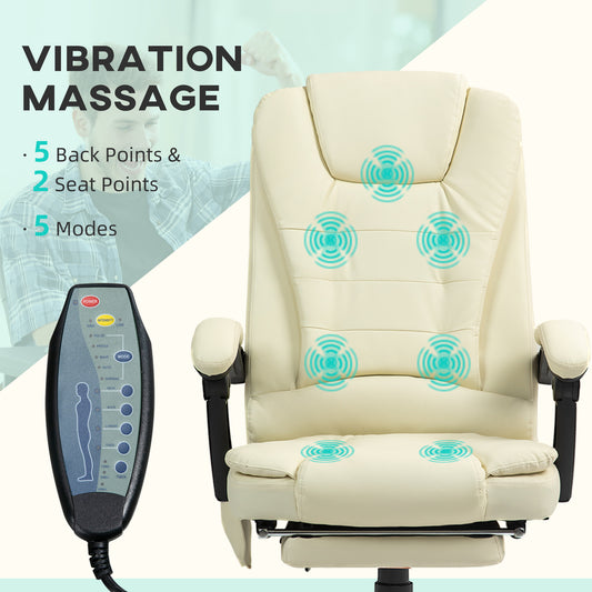 US Local 7-Point Vibrating Massage Office Chair High Back Massaging Office Desk Chair With Lumbar Support, Footrest, Cream White