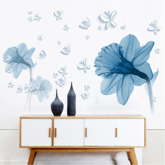 US Local Nordic Blue Flower Background Ring Creating Decorative Wall Stickers