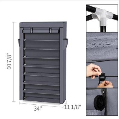 US Local Non Woven Shoe Cabinet With 10 Layers Widened - Gray