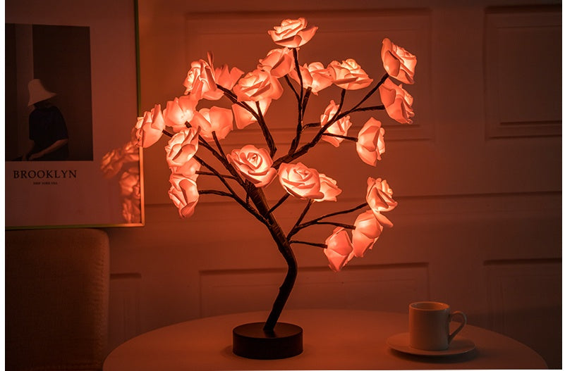 USA Local Rose Flower Lamp USB Battery Operated LED Table Lamp Bonsai Tree Night Lights Garland Bedroom Decoration Lights Home Decor