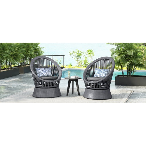 US Local Set Of 2 26.7 Modern Gray Wicker Lounge Chair With Rattan And Iron Frame, Featuring A Stylish Round Design, Perfect For Living Room, Patio, Or Balcony Relaxation