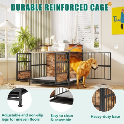US Local Multi-function Furniture Style Dog Crates With Storage, Dog Crate Furniture Large Wooden Dog Kennel With Double Doors, For Large Medium Dog Indoor, Brown