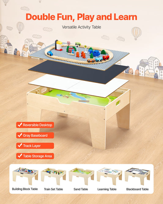 US Local Multi-Purpose Activity Play Table With 290 Building Bricks & 30 PCS Accessories