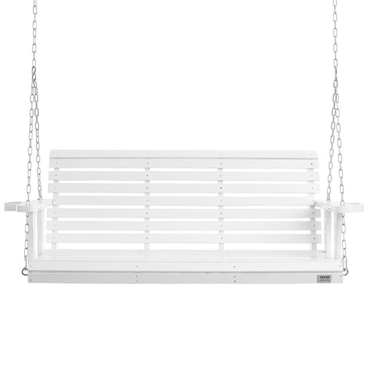 US Local VEVOR Wooden Porch Swing 5.5 Ft, Patio Bench Swing For Courtyard & Garden, Upgraded 880 Lbs Strong Load Capacity, Heavy Duty Swing Chair Bench With Hanging Chains For Outdoors, White