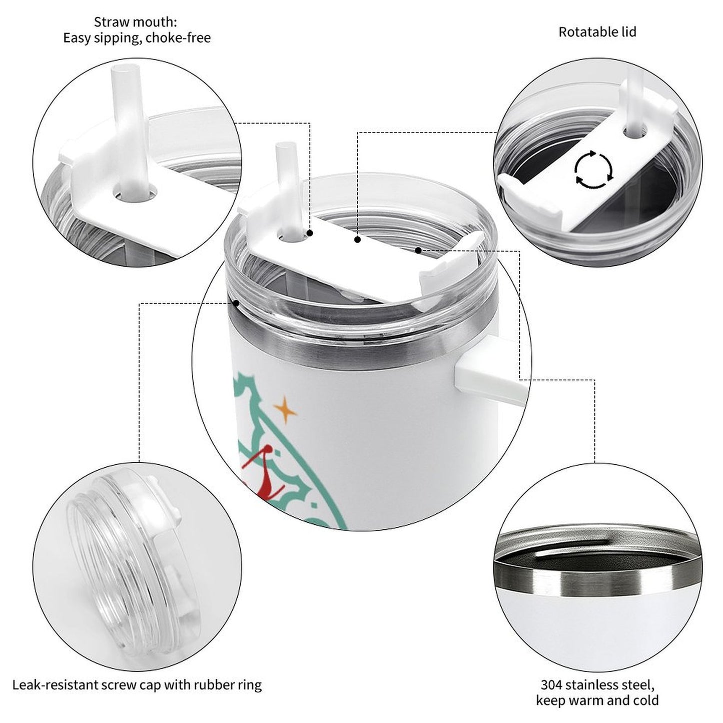 PHDT00330 POD US Local Tumbler 40 oz Large Capacity Car Cup Christmas Wreath, Green