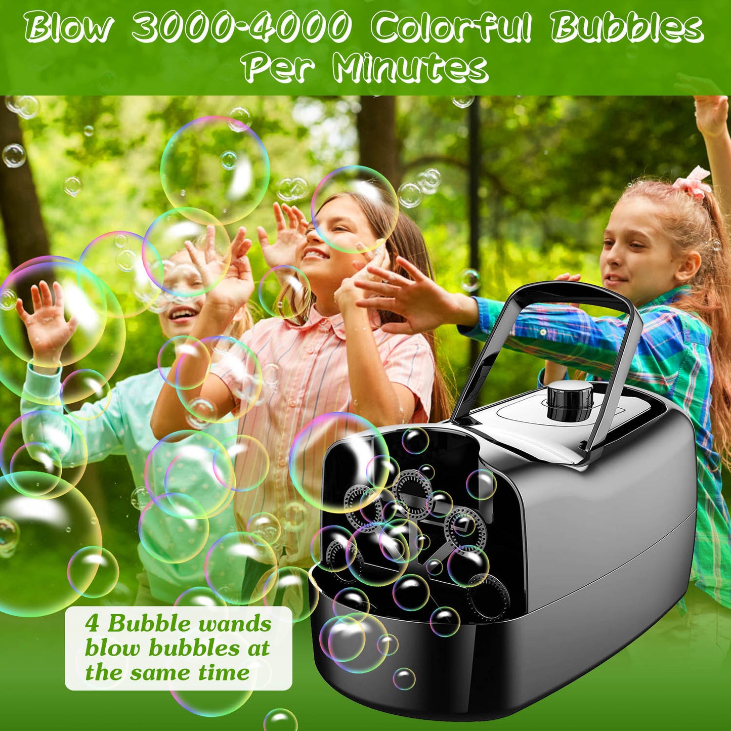1Pc Bubble Maker Automatic Bubble Blower Portable Bubble Blowing Machine With 2 Speeds Handle 3000-4000 Bubbles Per Minute Plug-In Battery Powered