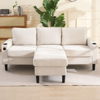 UK Local L-Shaped Couch Sofa, Corner Sofa 3 Seater Sofa, Sectional Sofa Couches With USB, Cup Holder, For Apartment Living Room Beige