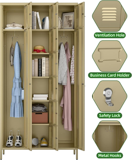 US Local Metal Storage Lockers With 10 Doors And Rod,Industrial Combination Employees Lockers With 2 Big And 8 Small Doors For Home Gym,School,Office,Assembly Required,Camel