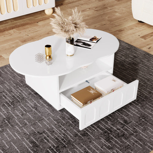 UK Local Coffee Table, Cloud-Shaped Coffee Table With Drawer And Storage Compartments