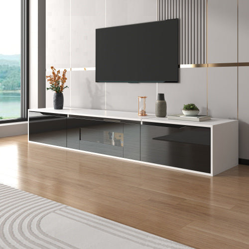 UK Local TV Cabinet, High-gloss TV Cabinet, Matching Colours In White And High-gloss Black, With Colour-changing LED Lights. Only Front Cabinet Door High-gloss
