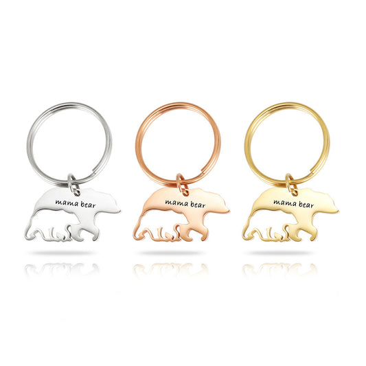 Mother's Day Jewelry Stainless Steel Keychain Mama bear Thanksgiving Mother Bear Gift With Surface Coating