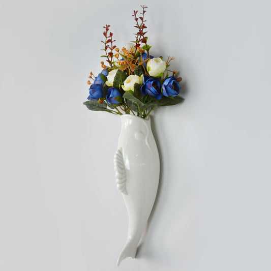 US Local Simple Modern Creative Wall Ceramic Goldfish Vase Restaurant Mural Wall Hanging Three-Dimensional Wall Decoration