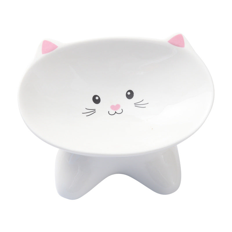 USA Local Ceramic Small Cat Face Shape Pet Food Bowl Cat Bowl Dog Bowl Universal And Easy To Clean