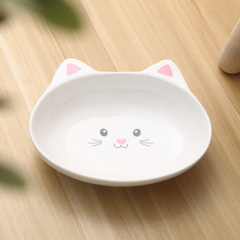USA Local Ceramic Small Cat Face Shape Pet Food Bowl Cat Bowl Dog Bowl Universal And Easy To Clean