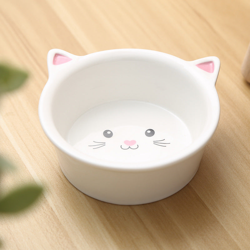 USA Local Ceramic Small Cat Face Shape Pet Food Bowl Cat Bowl Dog Bowl Universal And Easy To Clean
