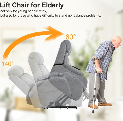 Electric Power Lift Recliner Chair For Elderly, Fabric Recliner Chair For Seniors, Home Theater Seating,Living Room Chair,Side Pocket, Remote Control,Light Gray