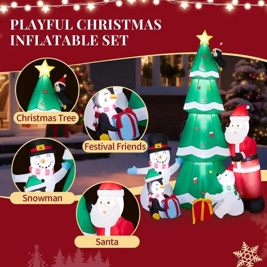 US Local 7.5FT Lighted Christmas Inflatable Decoration, Inflatable Christmas Tree With Santa And Snowman, Funny Blow Up Yard Decorations With Built-in LED Lights For Holiday Party Front Yard Lawn Garden Decor
