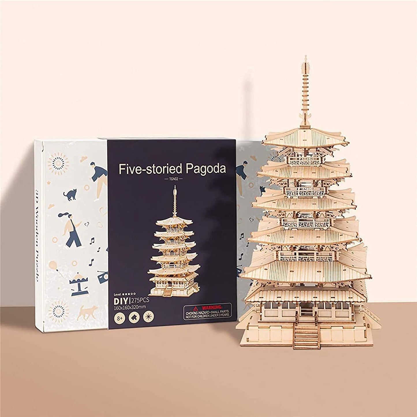 US Local Robotime Five-storied Pagoda 3D Wooden Puzzle Toys For Children Kids Birthday Gift TGN02