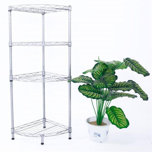 US Local Carbon Steel Fan-shaped 4-layer Corner Storage Rack - Silver Gray