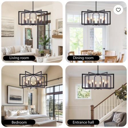 US Local 27Modern Golden Geometric 8Light Chandelier Industrial Metal Pendant Light Fixture For Living Room, Dining Room, Or Kitchen Bulb Not Included
