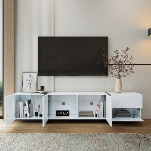 UK Local TV Cabinet, White High-gloss Cabinet And Black Contrasting Table Legs, With Simple Cabinet Doors And Drawers.